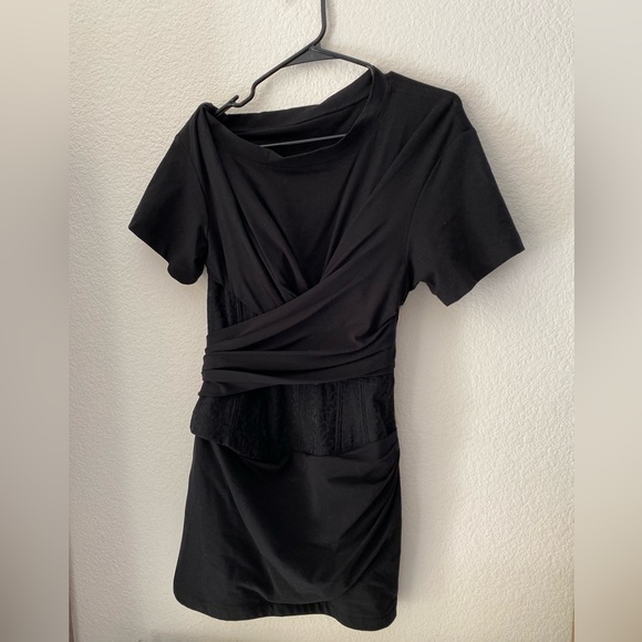 NWT ALEXANDER WANG Corset Panel Ruched Drape T-shirt Dress In Black 4 $1,050 - Picture 12 of 13
